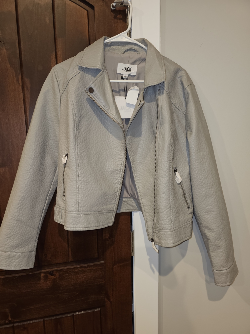 BB Dakota Light Gray Leather Moto Jacket